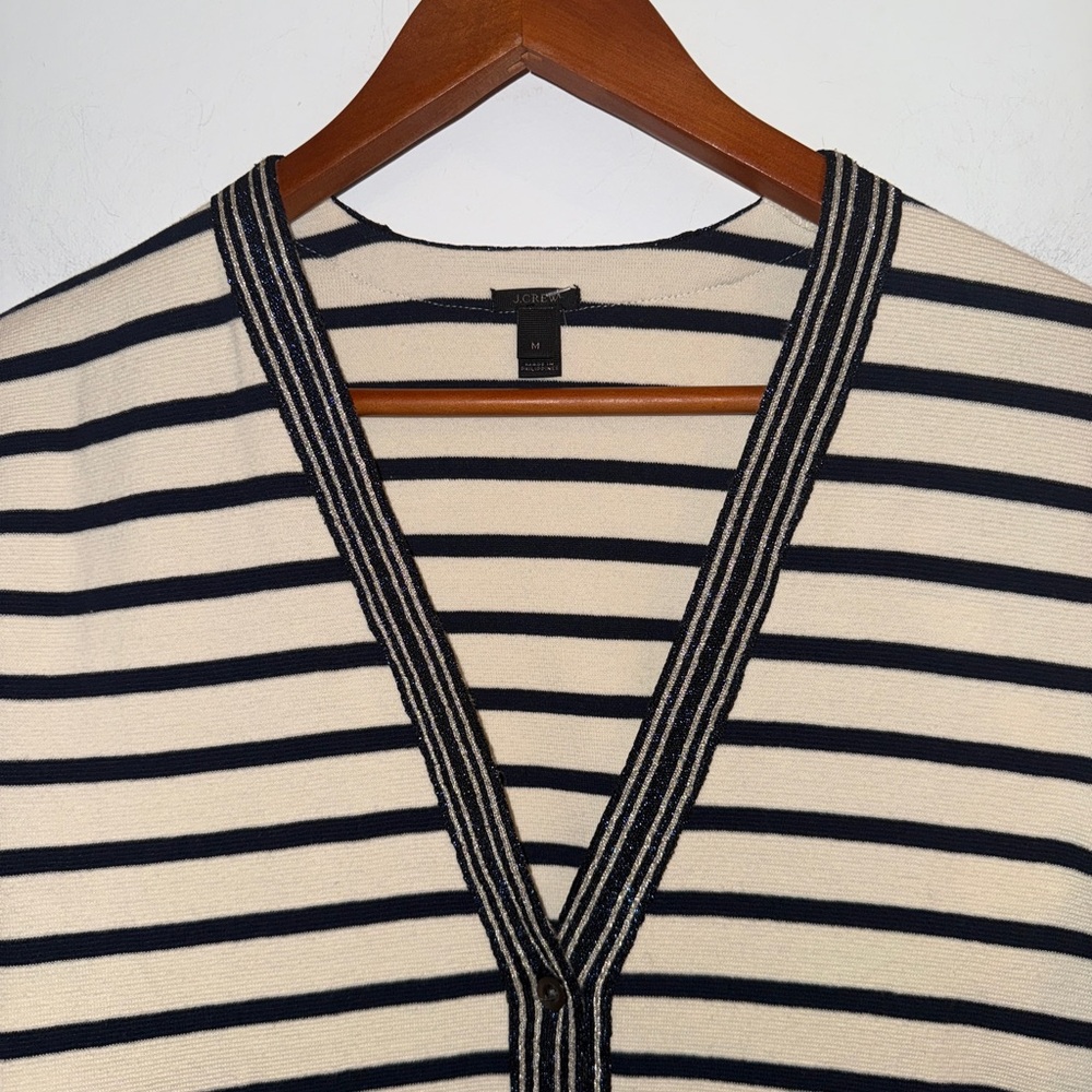 🖤🤍 J.Crew Navy & Ivory Striped Button-Front Cardigan Sweater | Medium - Picture 5 of 12